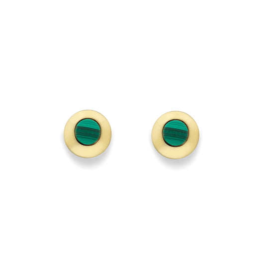 9ct Gold  Round Malachite Stud Earrings - SENR02656