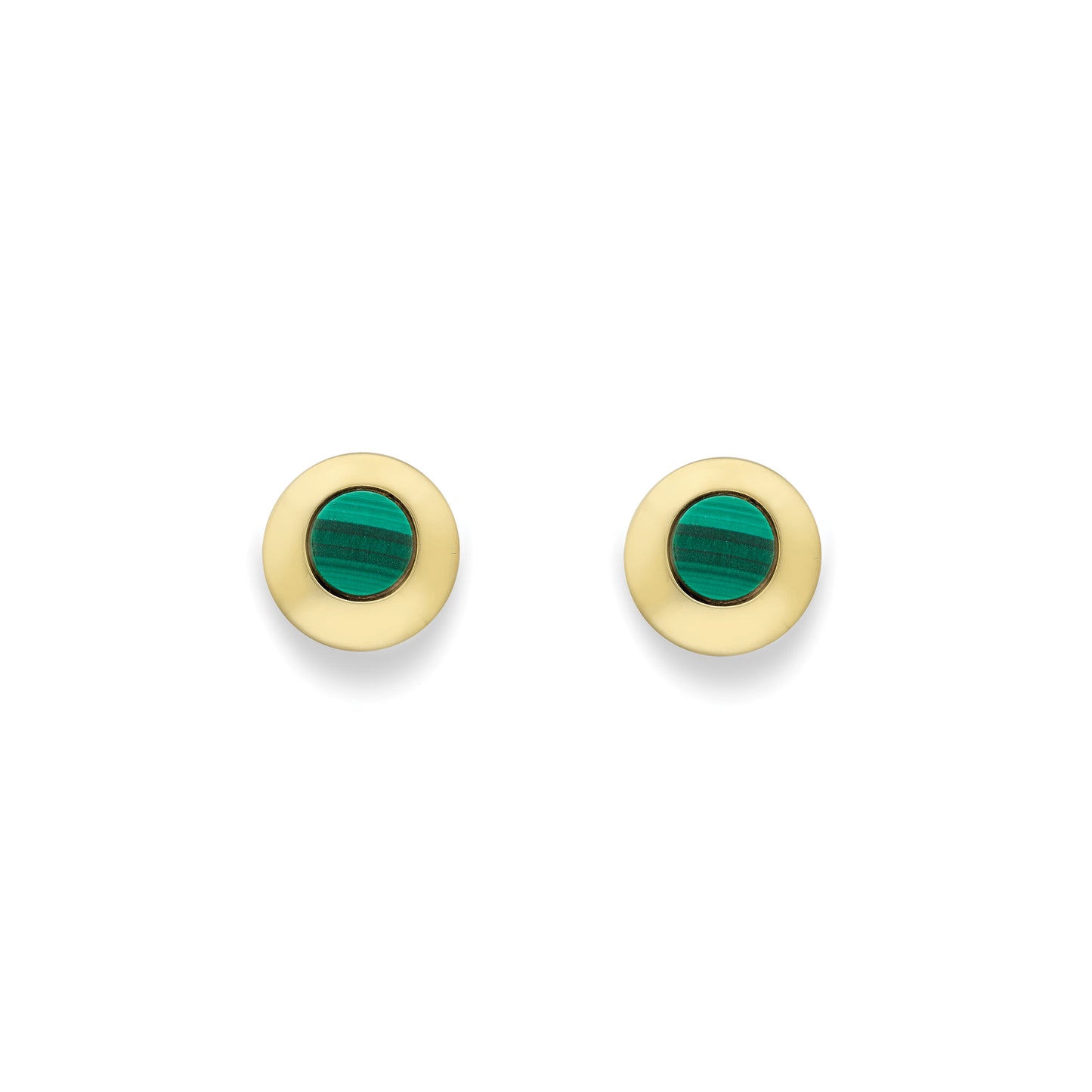 9ct Gold  Round Malachite Stud Earrings - SENR02656