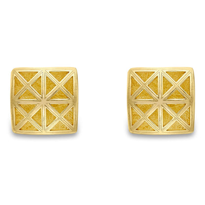9ct Gold  Windows & Crosses Satin Brushed Stud Earrings 7mm - SENR02874