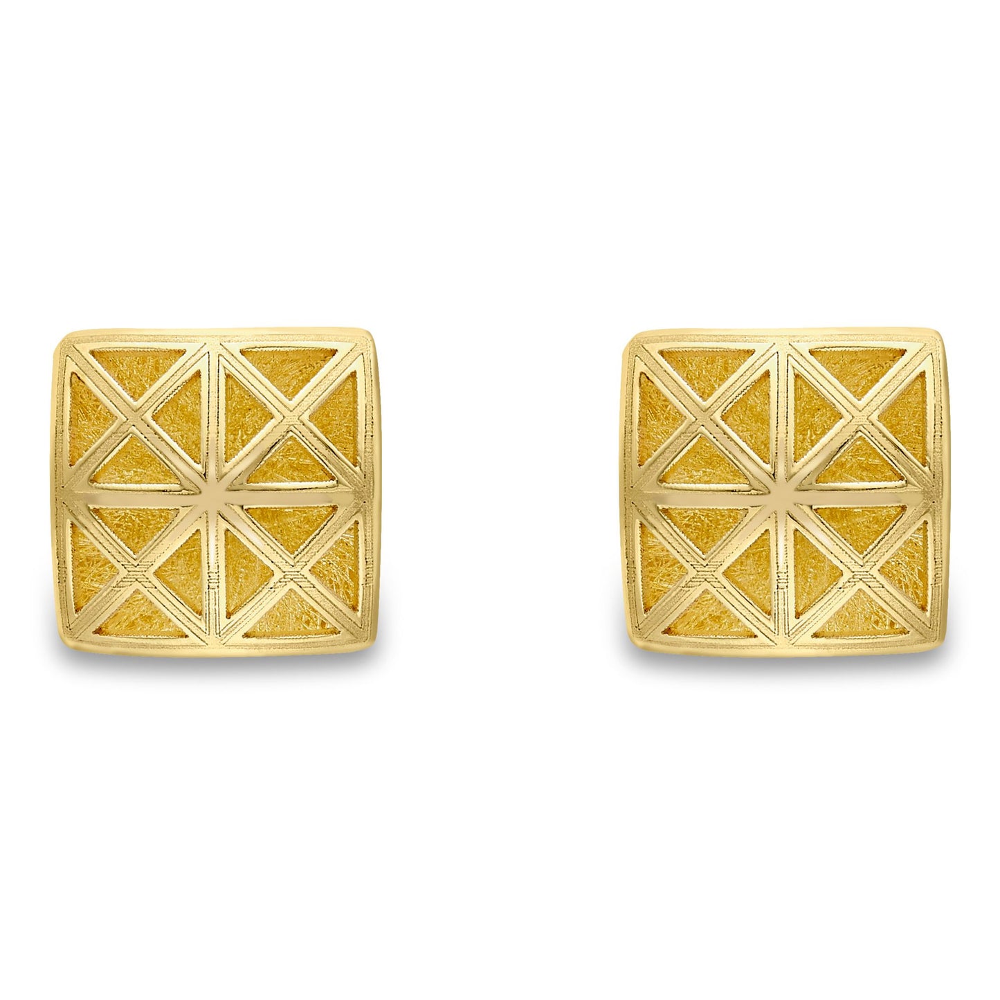 9ct Gold  Windows & Crosses Satin Brushed Stud Earrings 7mm - SENR02874