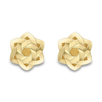 9ct Gold  Double Trilogy Flower Magen David Star Stud Earrings - SENR02876