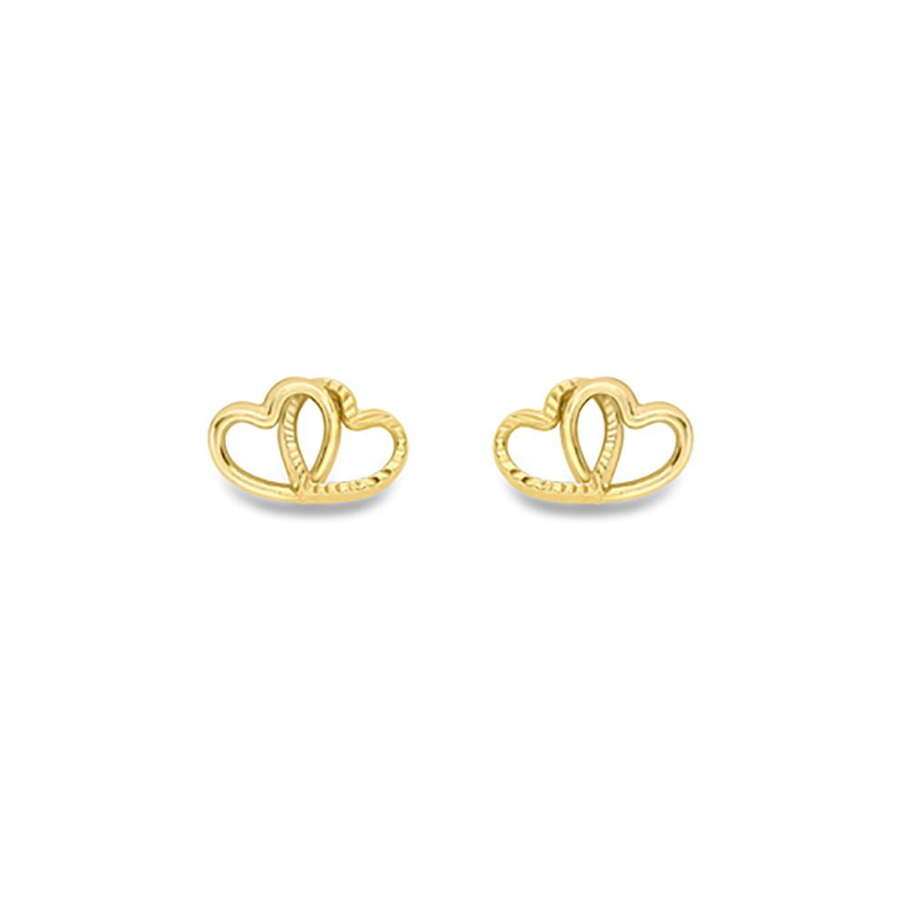 9ct Gold  Double Open Love Heart Fluted Outline Stud Earrings - SENR02891