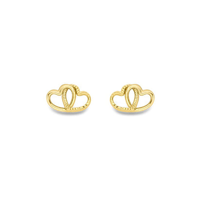 9ct Gold  Double Open Love Heart Fluted Outline Stud Earrings - SENR02891