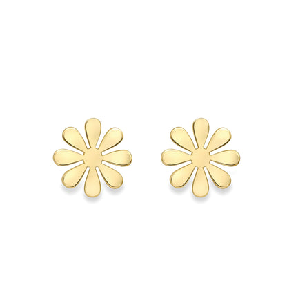 Ladies 9ct Yellow Gold  Hippy Daisy Flower Stud Earrings 9mm - SENR02892
