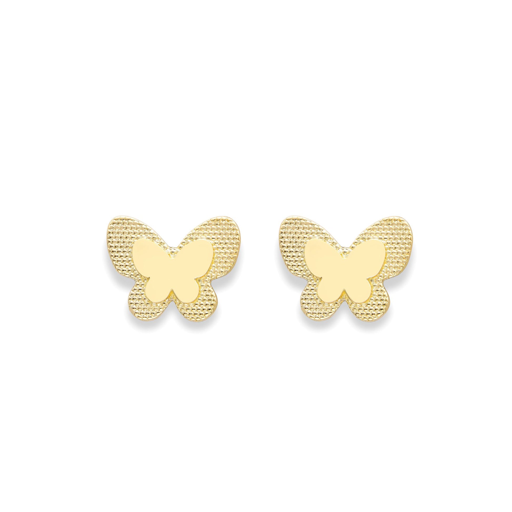 Ladies 9ct Gold  3D Effect Double Butterfly Stud Earrings 10mm - SENR02894
