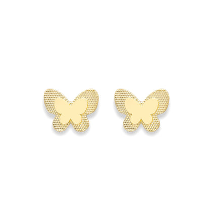 Ladies 9ct Gold  3D Effect Double Butterfly Stud Earrings 10mm - SENR02894