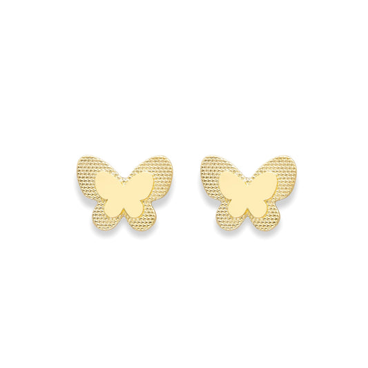 Ladies 9ct Gold  3D Effect Double Butterfly Stud Earrings 10mm - SENR02894