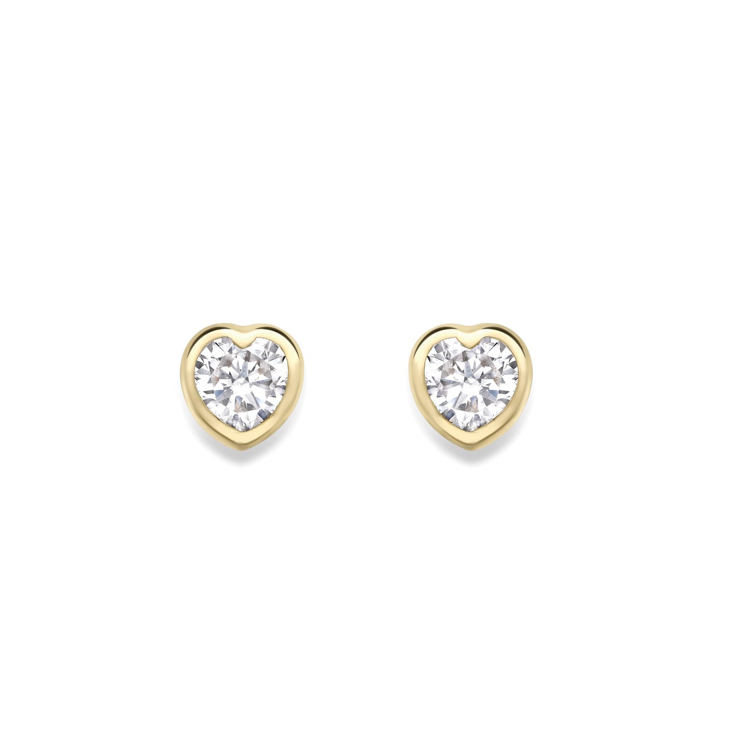 9ct Gold  CZ Love Heart Bezel Solitaire Stud Earrings 6mm - SENR02896