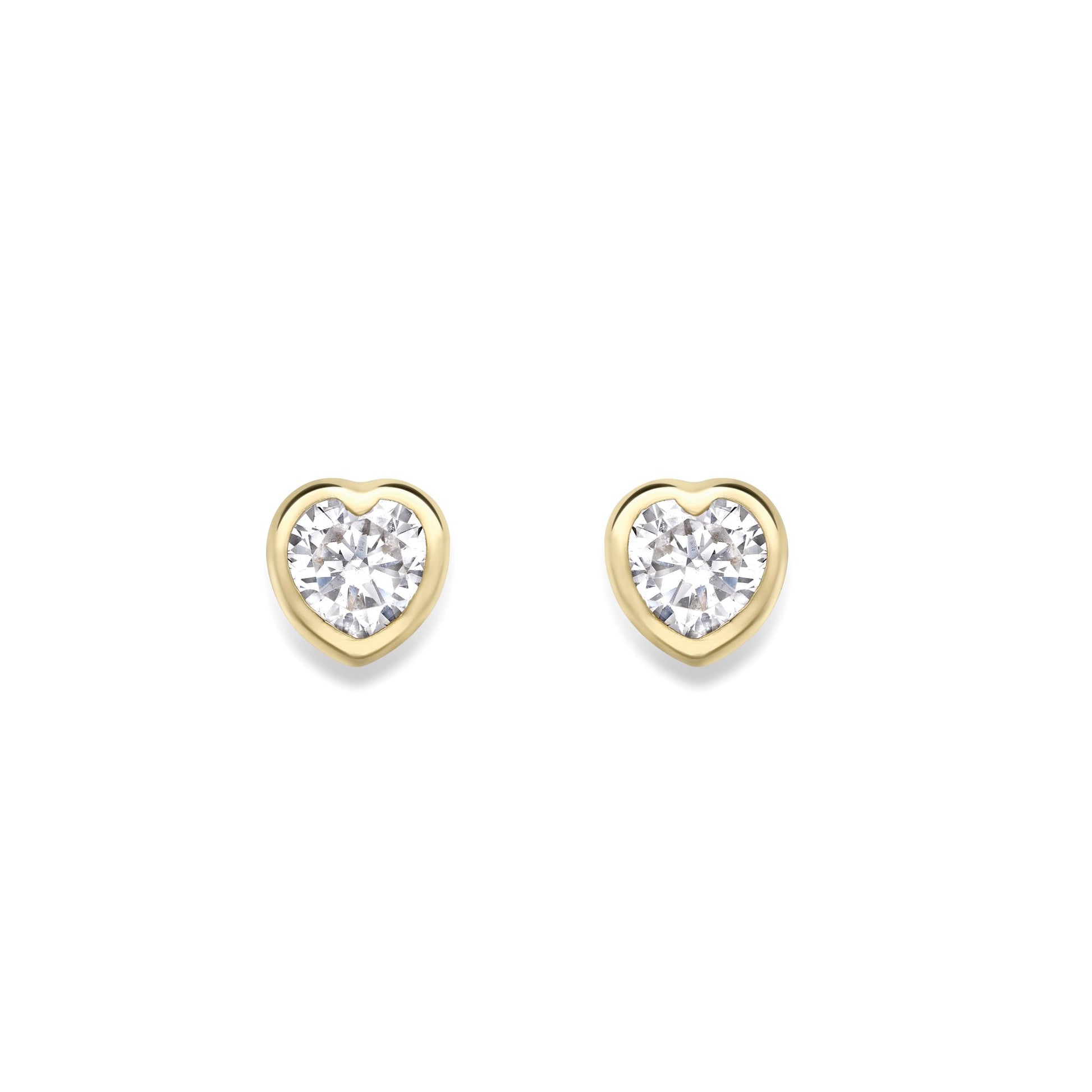 9ct Gold  CZ Love Heart Bezel Solitaire Stud Earrings 6mm - SENR02896
