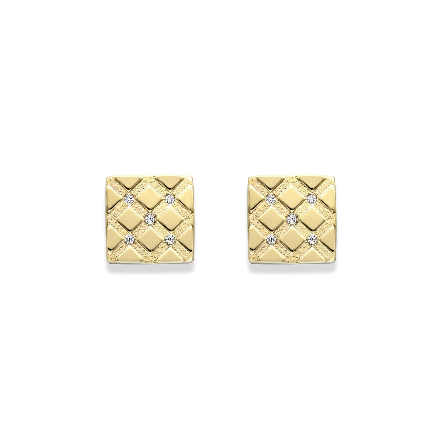 9ct Gold  CZ Double Fives Dice Carved Square Stud Earrings 7mm - SENR02897