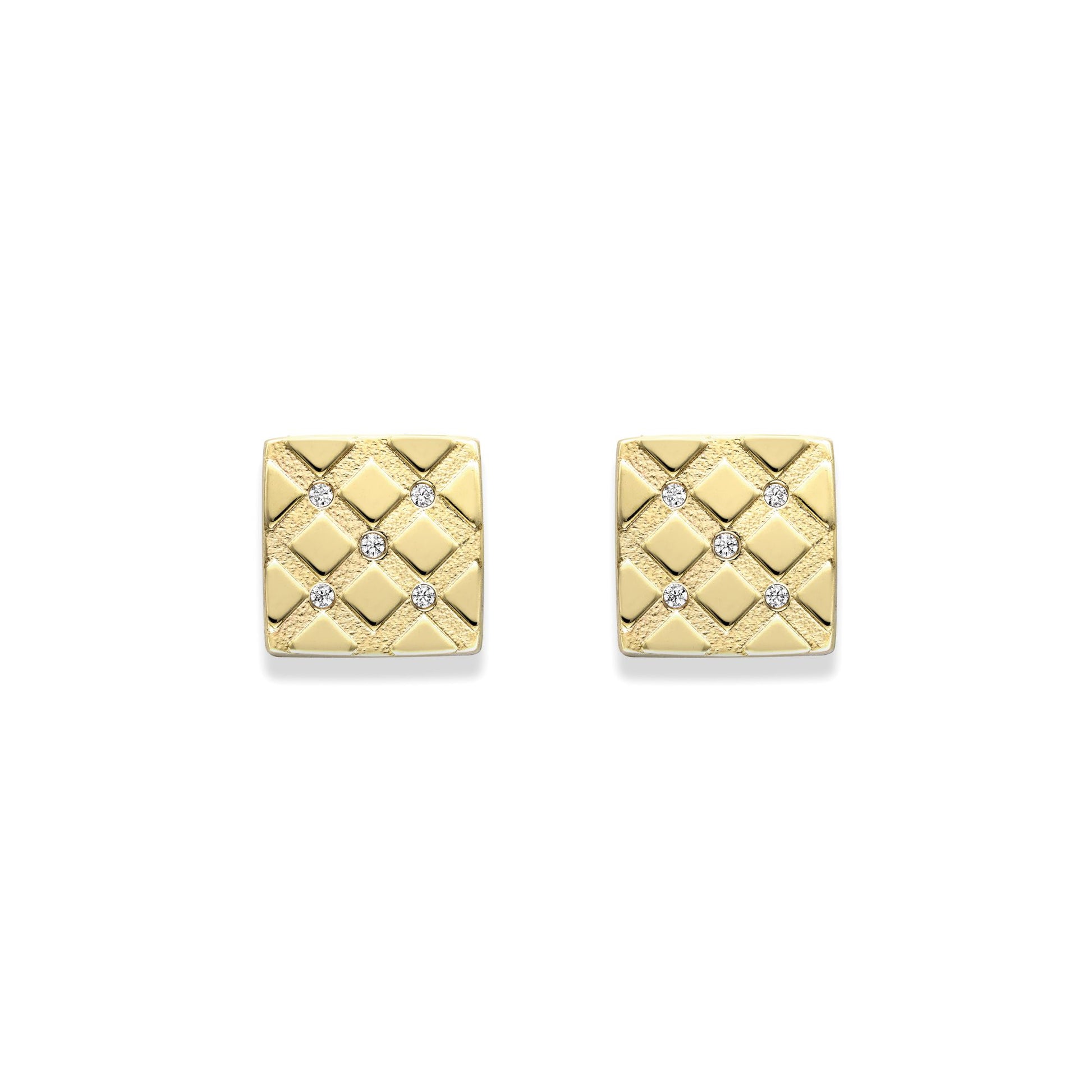 9ct Gold  CZ Double Fives Dice Carved Square Stud Earrings 7mm - SENR02897
