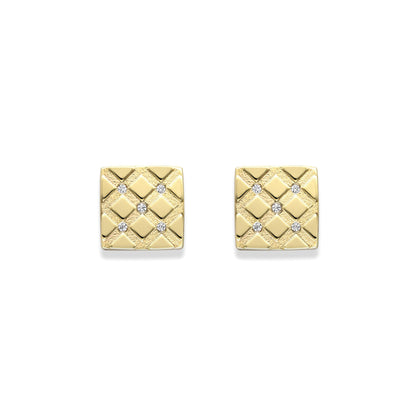 9ct Gold  CZ Double Fives Dice Carved Square Stud Earrings 7mm - SENR02897