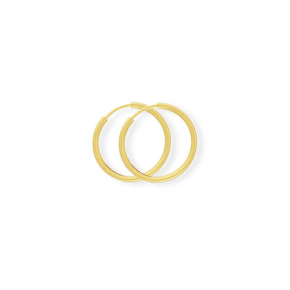 Ladies 9ct Gold  0.75mm Thin Sleeper Hoop Earrings - 14mm - SENR02926