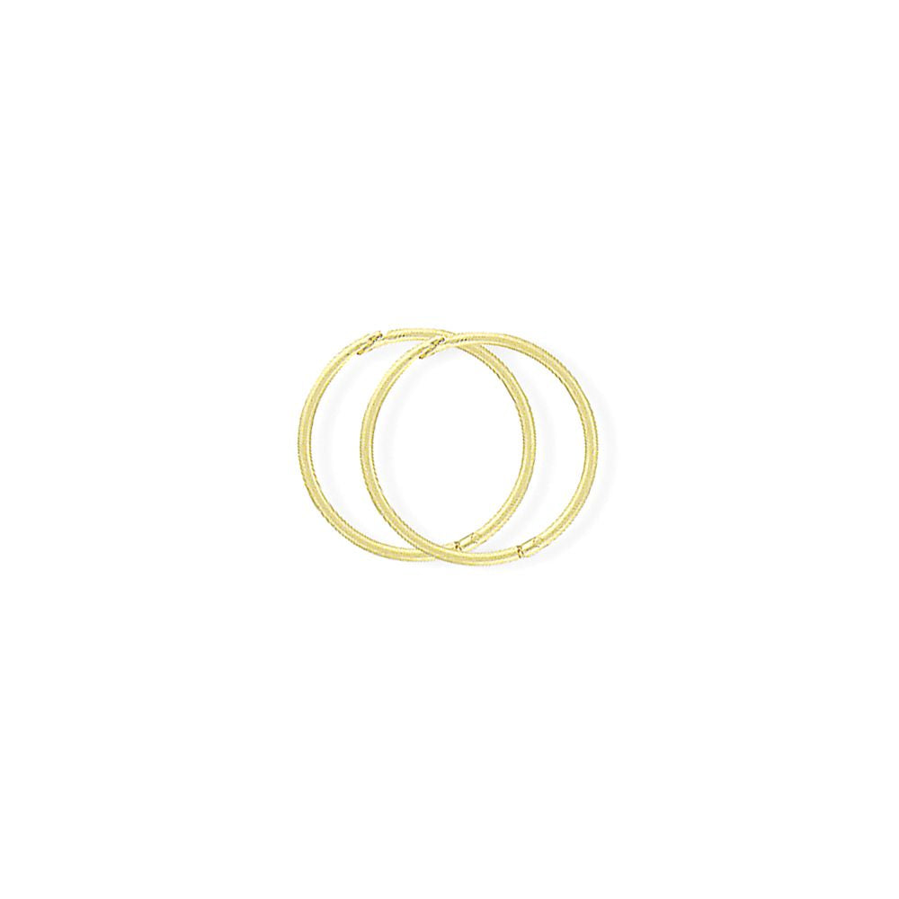 9ct Gold  1mm Gauge Thick Hinged Sleeper Hoop Earrings 14mm - SENR02954