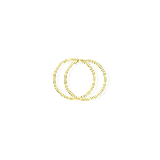 9ct Gold  1mm Gauge Thick Hinged Sleeper Hoop Earrings 14mm - SENR02954