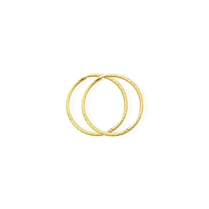 9ct Gold  1mm Thin Diamond-cut Hinged Sleeper Hoop Earrings - 16mm - SENR02958