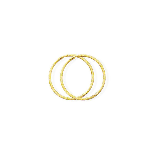 9ct Gold  1mm Thin Diamond-cut Hinged Sleeper Hoop Earrings - 16mm - SENR02958