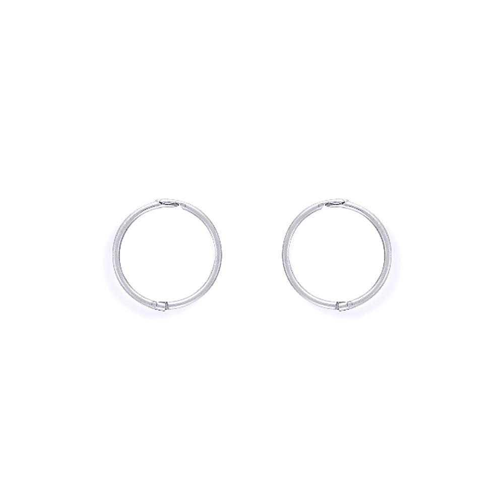 Ladies 9ct White Gold  1mm Thick Hinged Sleeper Hoop Earrings 11mm - SENR02983