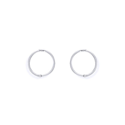 Ladies 9ct White Gold  1mm Thick Hinged Sleeper Hoop Earrings 11mm - SENR02983