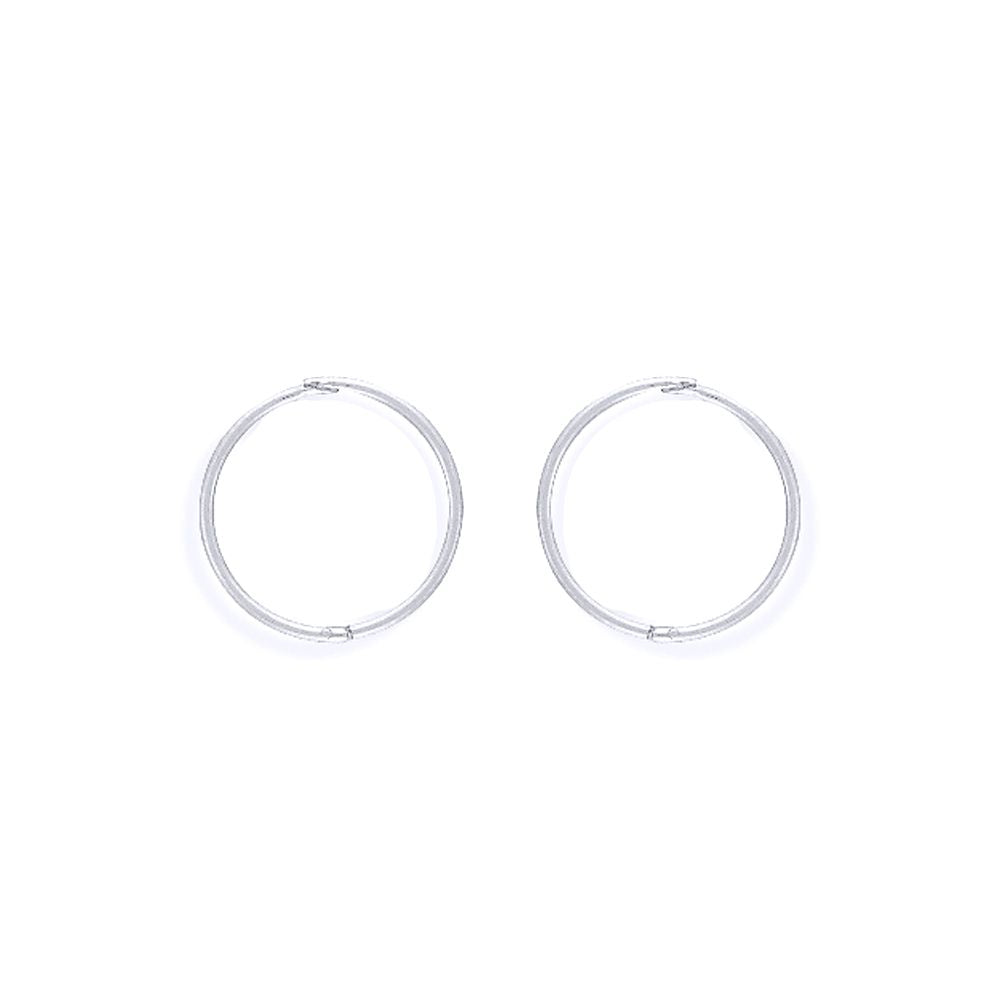 Ladies 9ct White Gold  1mm Thick Hinged Sleeper Hoop Earrings 14mm - SENR02984