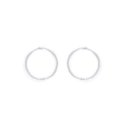 Ladies 9ct White Gold  1mm Thick Hinged Sleeper Hoop Earrings 14mm - SENR02984