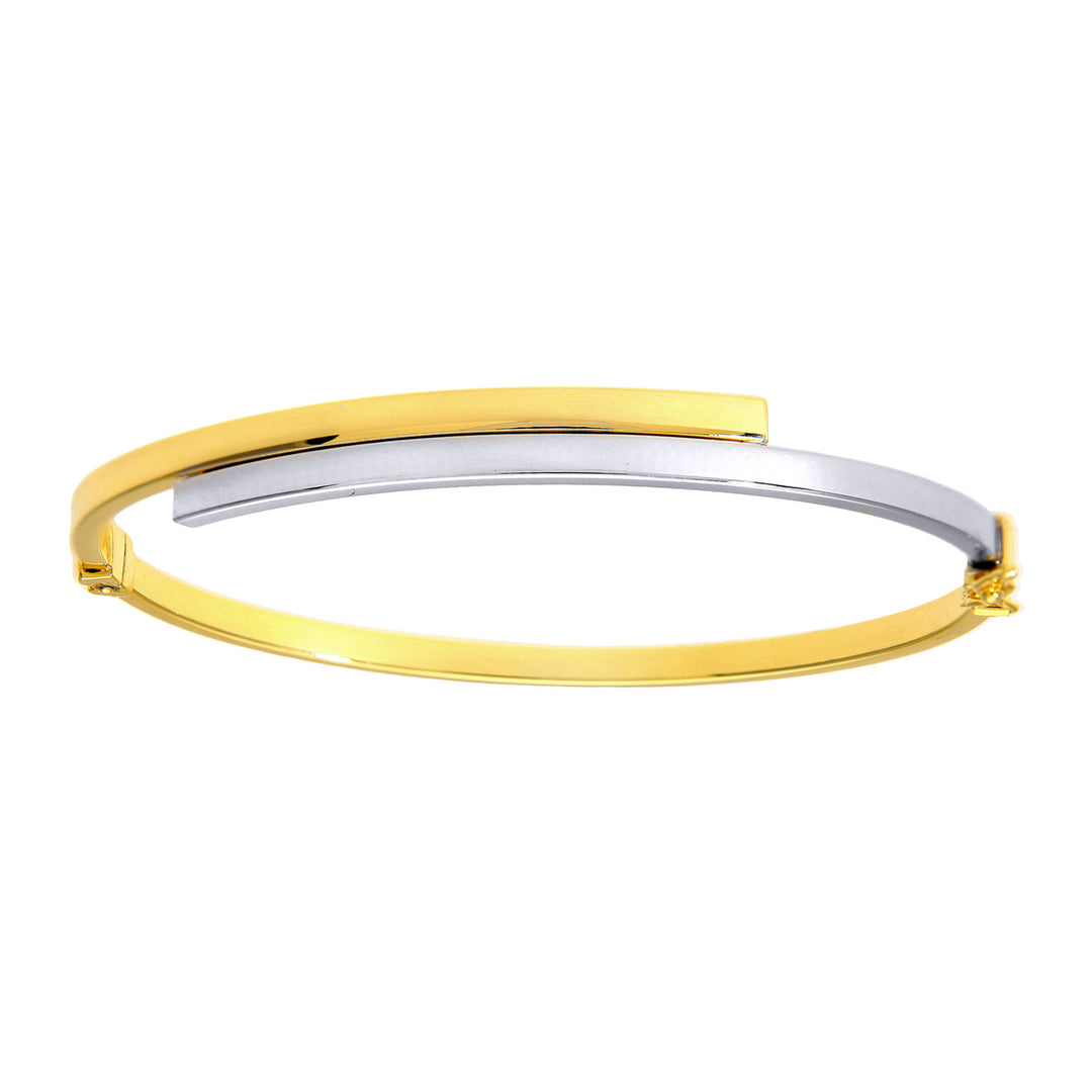 9ct White & Yellow Gold  Square Tube Crossover Bangle Bracelet - SILAXL034