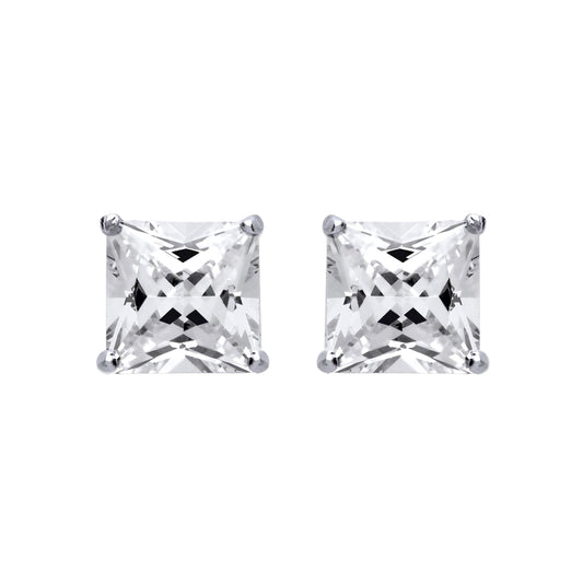 Silver  Princess Cut CZ 4 Claw Solitaire Stud Earrings 10mm - SQ10