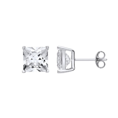 Silver  Princess Cut CZ 4 Claw Stud Earrings 10mm 11.00cts - SQ10