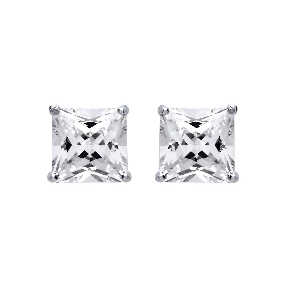 Silver  Princess Cut CZ 4 Claw Stud Earrings 12mm 19.00cts - SQ12