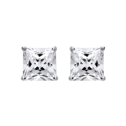 Silver  Princess Cut CZ 4 Claw Stud Earrings 13mm 25.50cts - SQ13