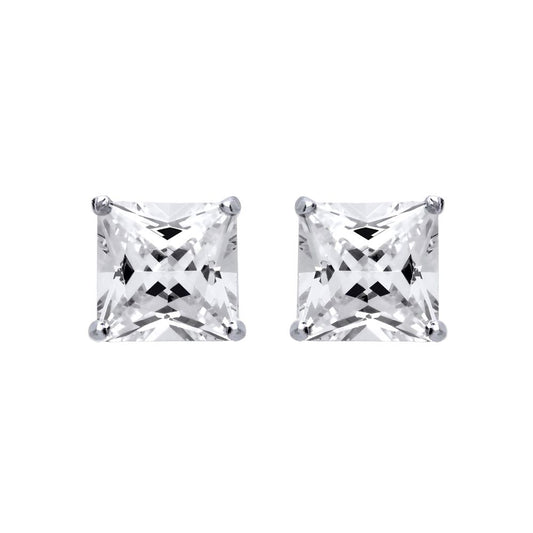 Silver  Princess Cut CZ 4 Claw Stud Earrings 13mm 25.50cts - SQ13