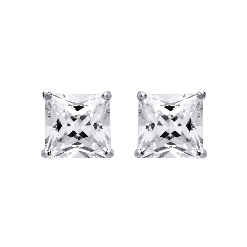 Silver  Princess Cut CZ 4 Claw Solitaire Stud Earrings 4mm - SQ4