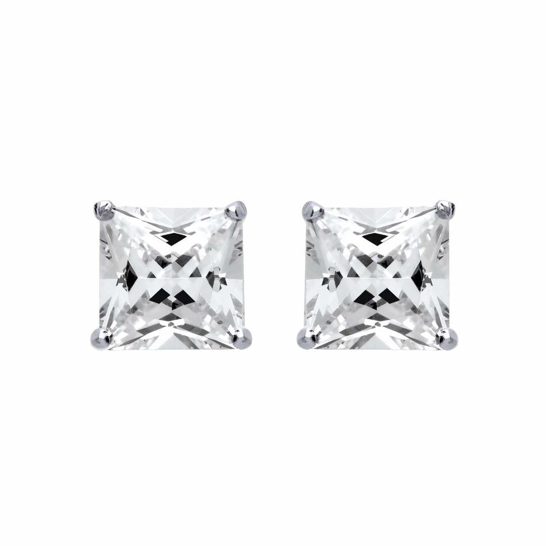 Silver  Princess Cut CZ 4 Claw Solitaire Stud Earrings 5mm 1.50cts - SQ5