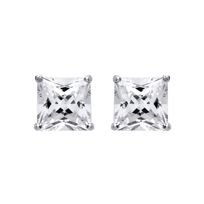 Silver  Princess Cut CZ 4 Claw Solitaire Stud Earrings 6mm - SQ6