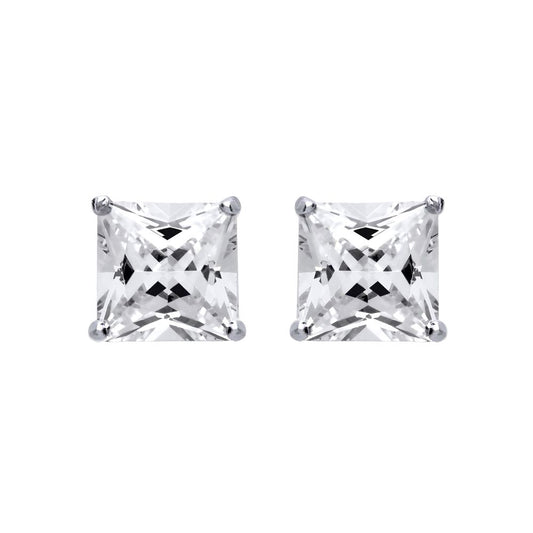 Silver  Princess Cut CZ 4 Claw Solitaire Stud Earrings 6mm 2.50cts - SQ6