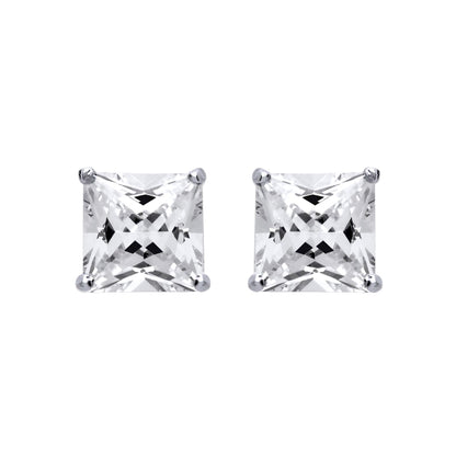Silver  Princess Cut CZ 4 Claw Solitaire Stud Earrings 8mm - SQ8