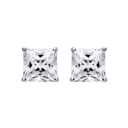 Silver  Princess Cut CZ 4 Claw Solitaire Stud Earrings 8mm 6.00cts - SQ8