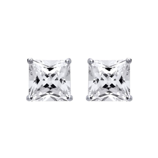 Silver  Princess Cut CZ 4 Claw Solitaire Stud Earrings 8mm 6.00cts - SQ8