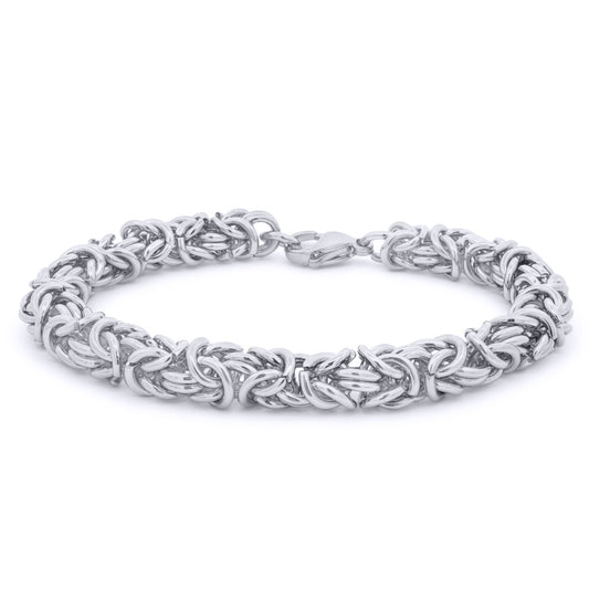 Steel  3D Rounded Byzantine Link Chain Bracelet 8mm 8" 20cm - STB0005