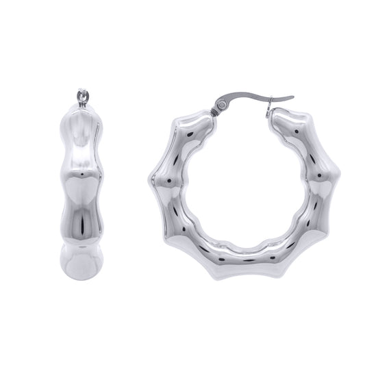 Stainless Steel  Fluid Form Bamboo Pulse Hoop Creole Earrings 38mm - STE0006