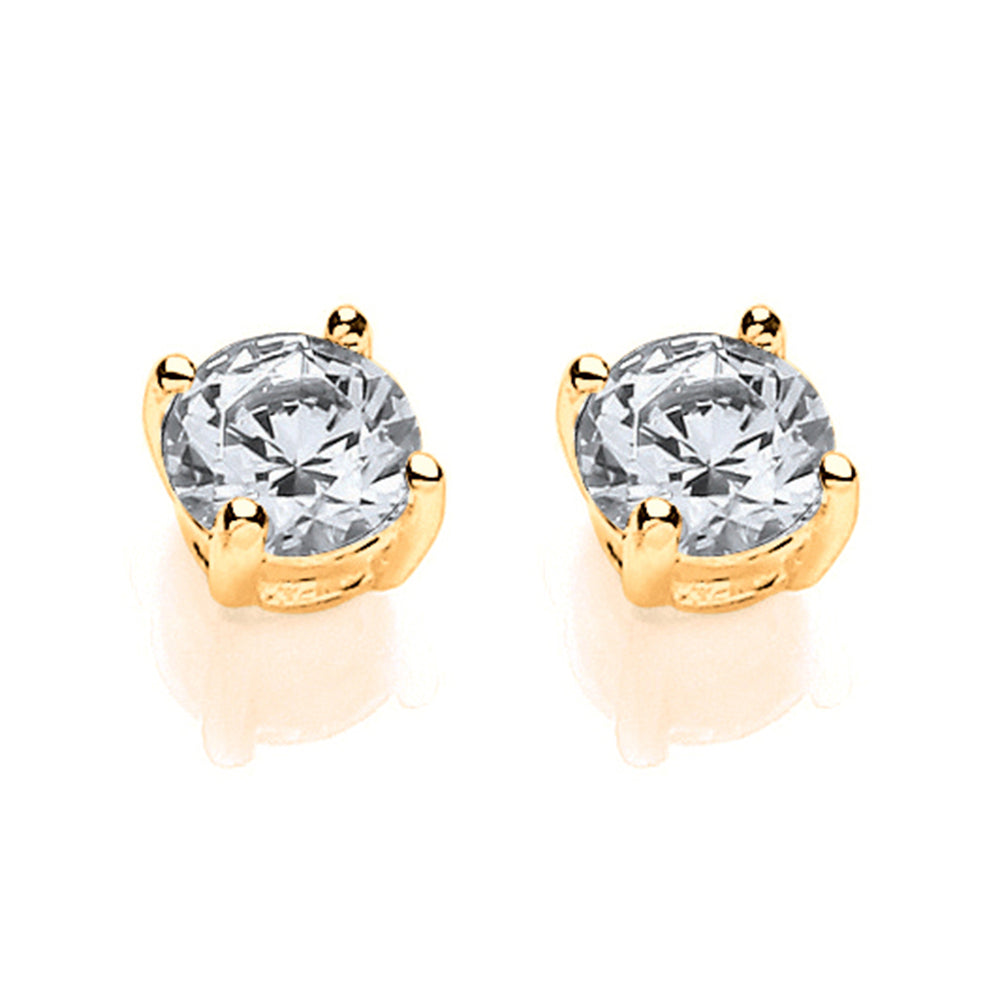 Gilded Silver  CZ Solitaire Stud Earrings - SZ4MMGOLD
