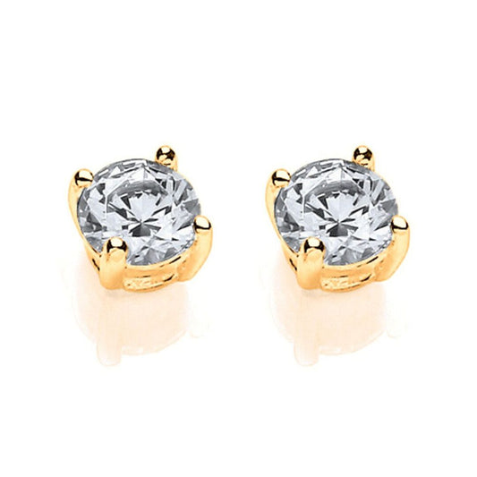 Gilded Silver  CZ Solitaire Stud Earrings - SZ4MMGOLD
