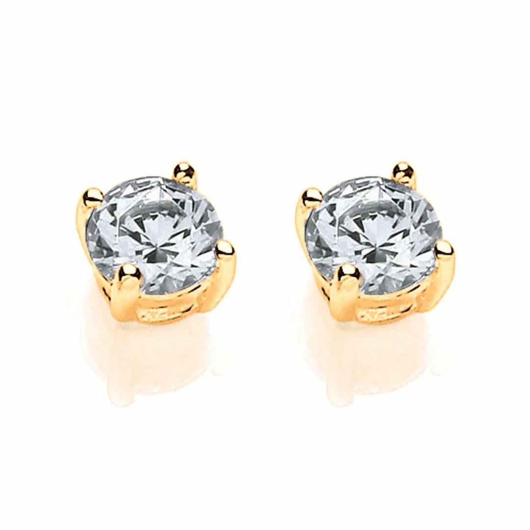 Gilded Silver  CZ Solitaire Stud Earrings - SZ4MMGOLD