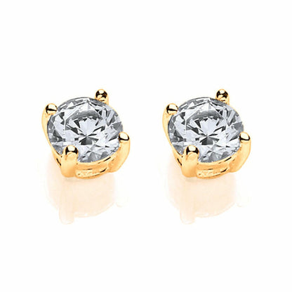 Gilded Silver  CZ Solitaire Stud Earrings - SZ4MMGOLD