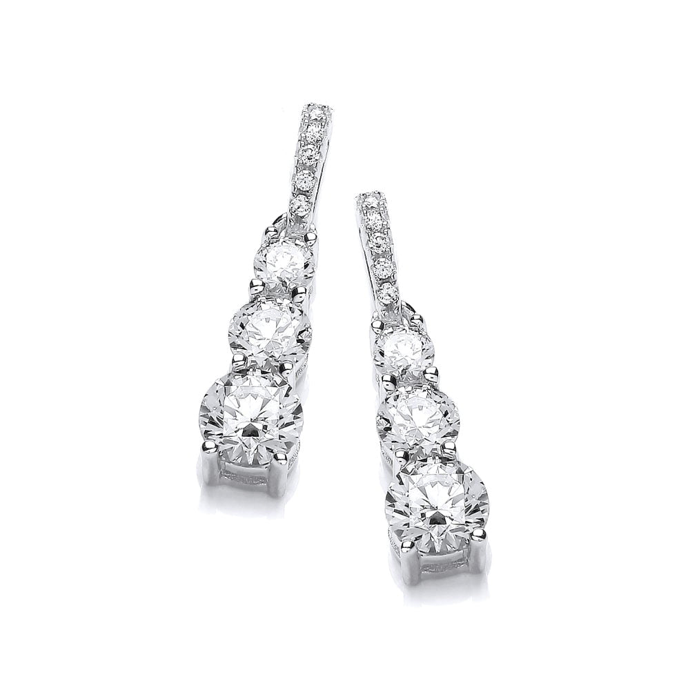 Silver  CZ Trilogy Drop Earrings - SZE007