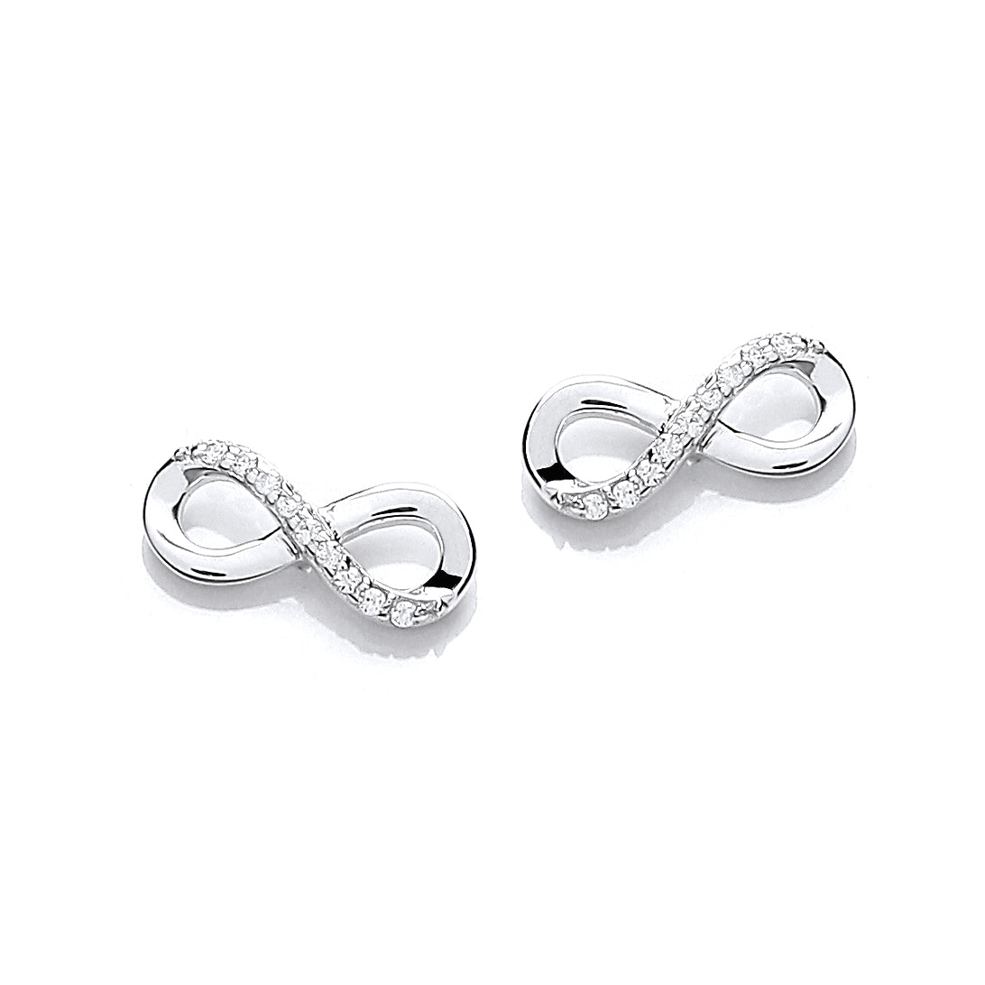 Silver  CZ Infinity 8 Stud Earrings - SZE013