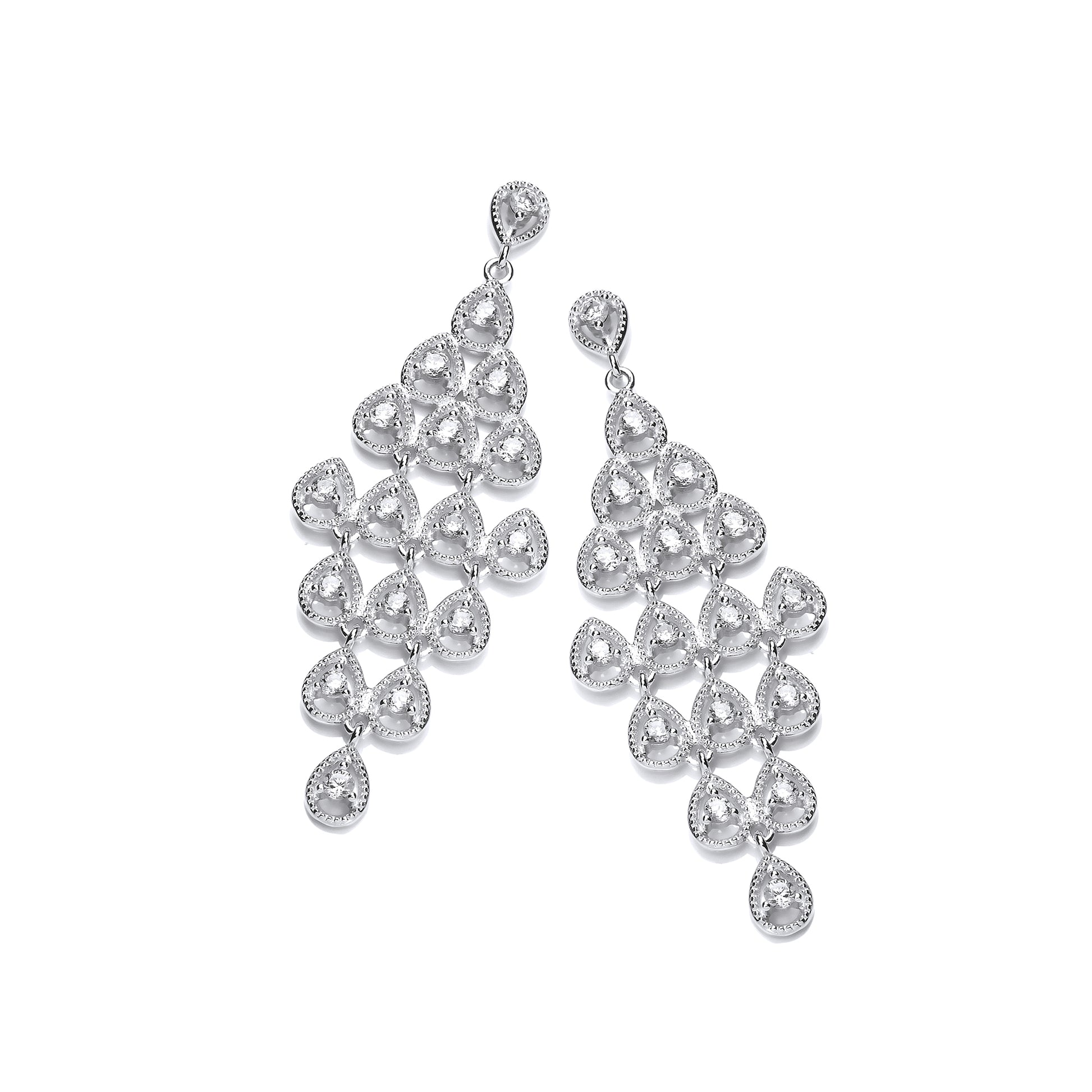 Silver  CZ Rhombus Chandelier Drop Earrings - SZE014