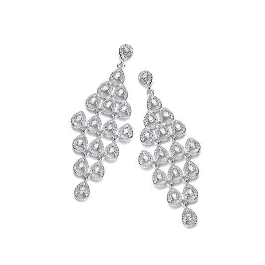 Silver  CZ Rhombus Chandelier Drop Earrings - SZE014