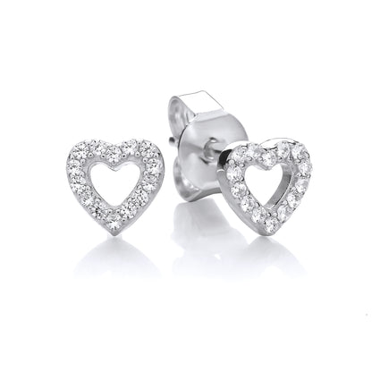 Silver  CZ Love Heart Halo Stud Earrings - SZE015