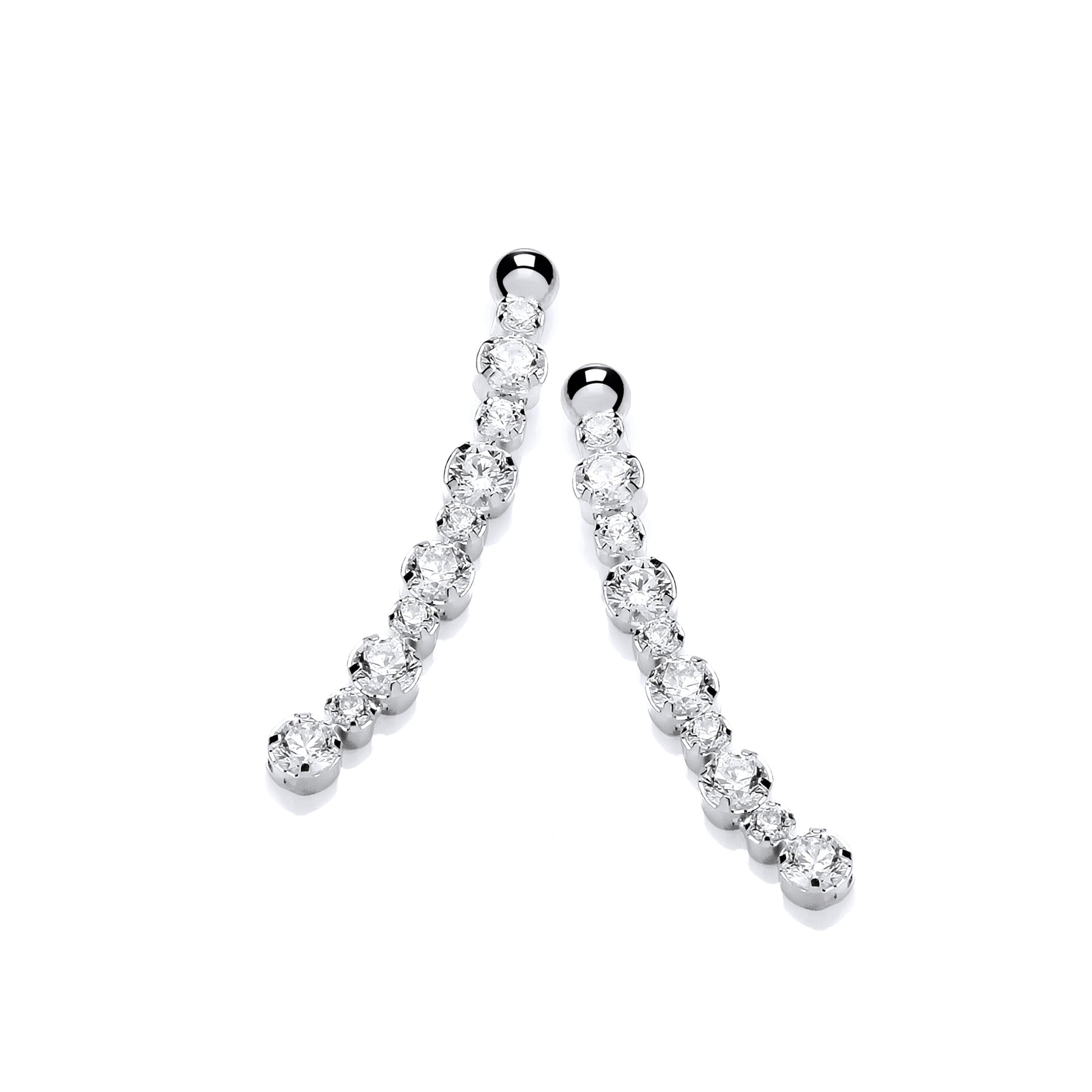 Silver  CZ Eternity Line Drop Earrings - SZE016